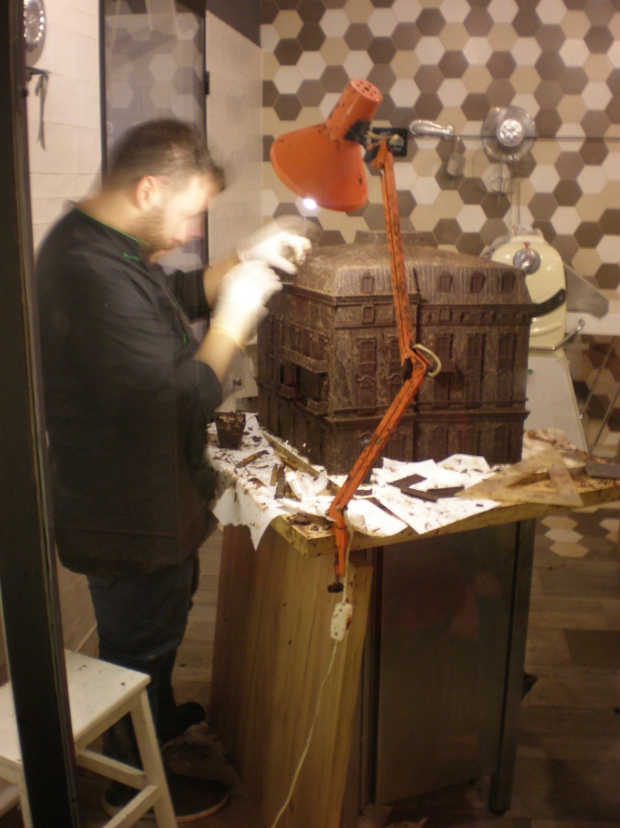 in Milenij Choco World Shop a chocolate building was being made