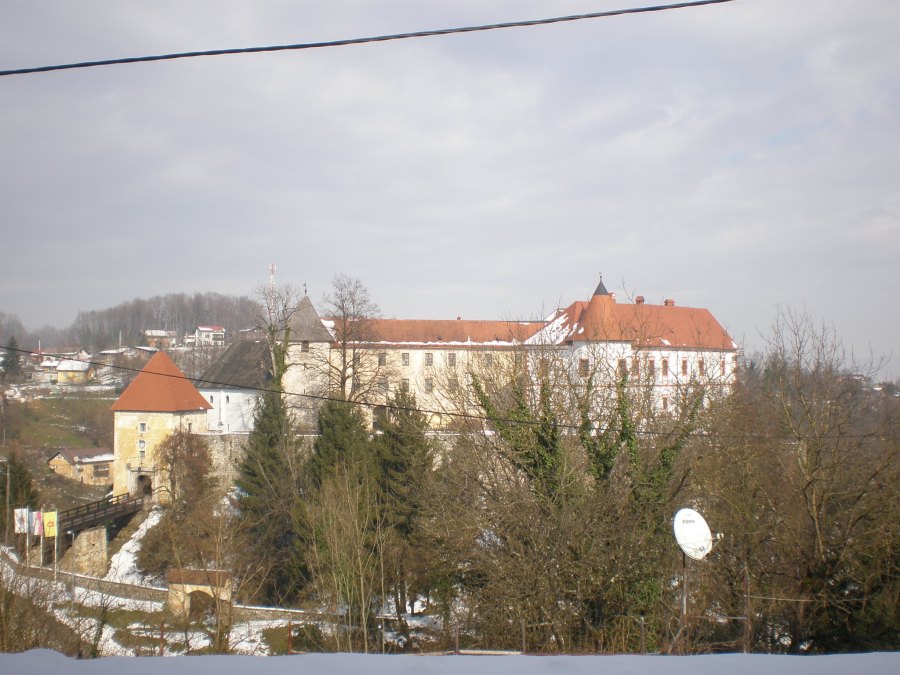 the view of Ozalj castle from the hill across